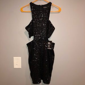 Black Sequined Cut out Dress